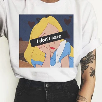 

Vogue T-shirt Top Women Spoof Princess I DON'T CARE Printed Funny Cute T Shirts Women Summer Harajuku Sexy Vintage Female Tshirt