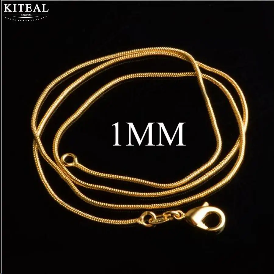 Kiteal Золото Цвет/посеребренные цепочки и ожерелья 1 мм 16 18 20 22 24 26 28 30 дюймов змея цепи воротник de Prata 925 штамп Лидер продаж - Окраска металла: 1MM gold color