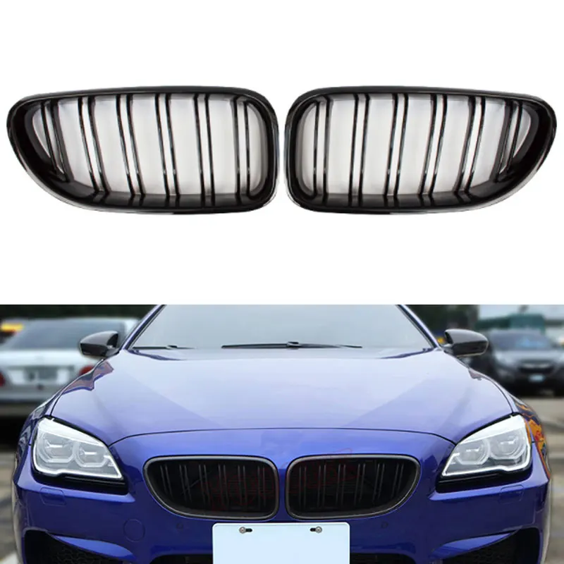 

2pcs Car Style Gloss Black Front Kidney Double Slat Grill Grille For BMW 6 Series Gran Tourer 640i 650i Black Grill 2012-16
