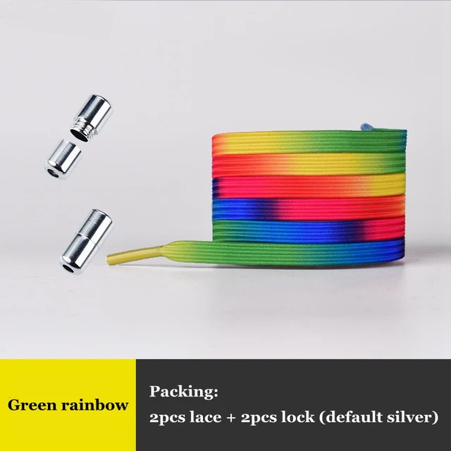Elastic No Tie Shoelaces Colorful Flat Shoe laces Sneakers shoelace Metal Lock Lazy Laces for Kids Adult One size fits all shoes Green rainbow
