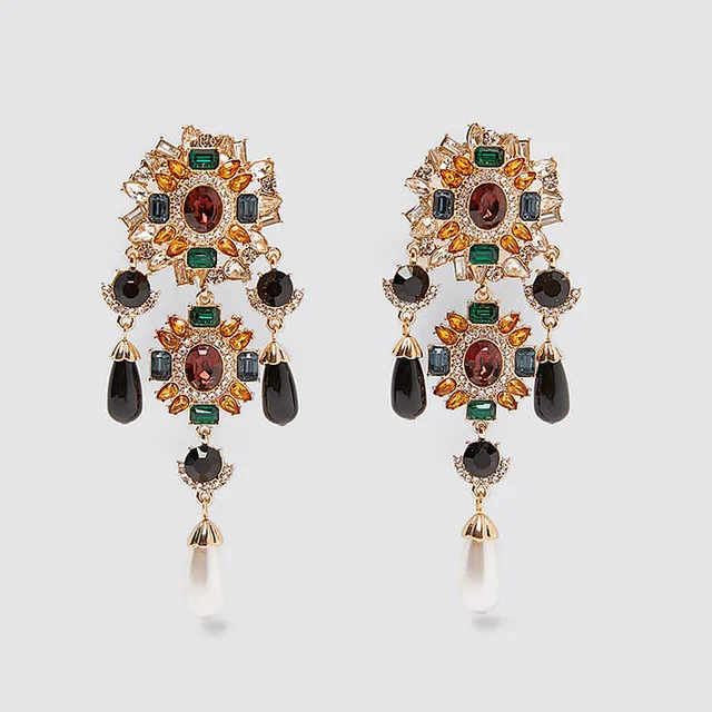 Flatfoosie Fashion New Crystal Stone Earrings For Women Gold Color za Statement Dangle Drop Earring Handmade Jewelry Accessories