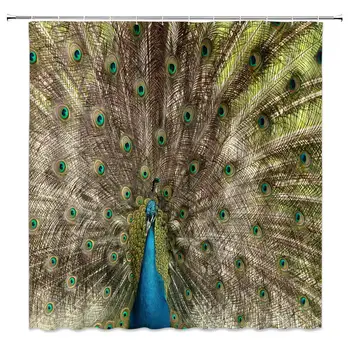 

Peacock Shower Curtain Green Feather Eye Bathroom Curtain 70x70Inches Fabric Waterproof Polyester with Hooks