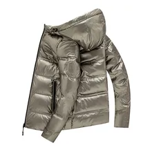 Зимние мужские пальто из 90% утиного пуха, мужские Модные блестящие куртки-пуховики, мужские однотонные Короткие пуховики с капюшоном, мужские парки, JK-855