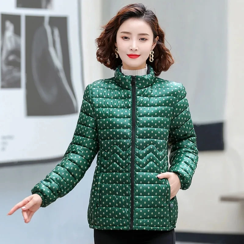 Print Down Cotton Coat Women's Short 2024 New Middle-Aged Elderly Mothers Wear Stand-Up Collar Color Winter Coat Women Jackets