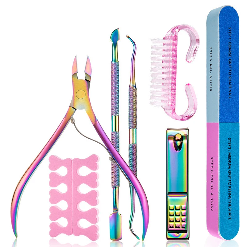 

7PCS Nails Cuticle Pusher Nipper Scissors for Manicure Cutter trimmer Tweezers Finger Dead Skin Remover Art Tool Set Kit