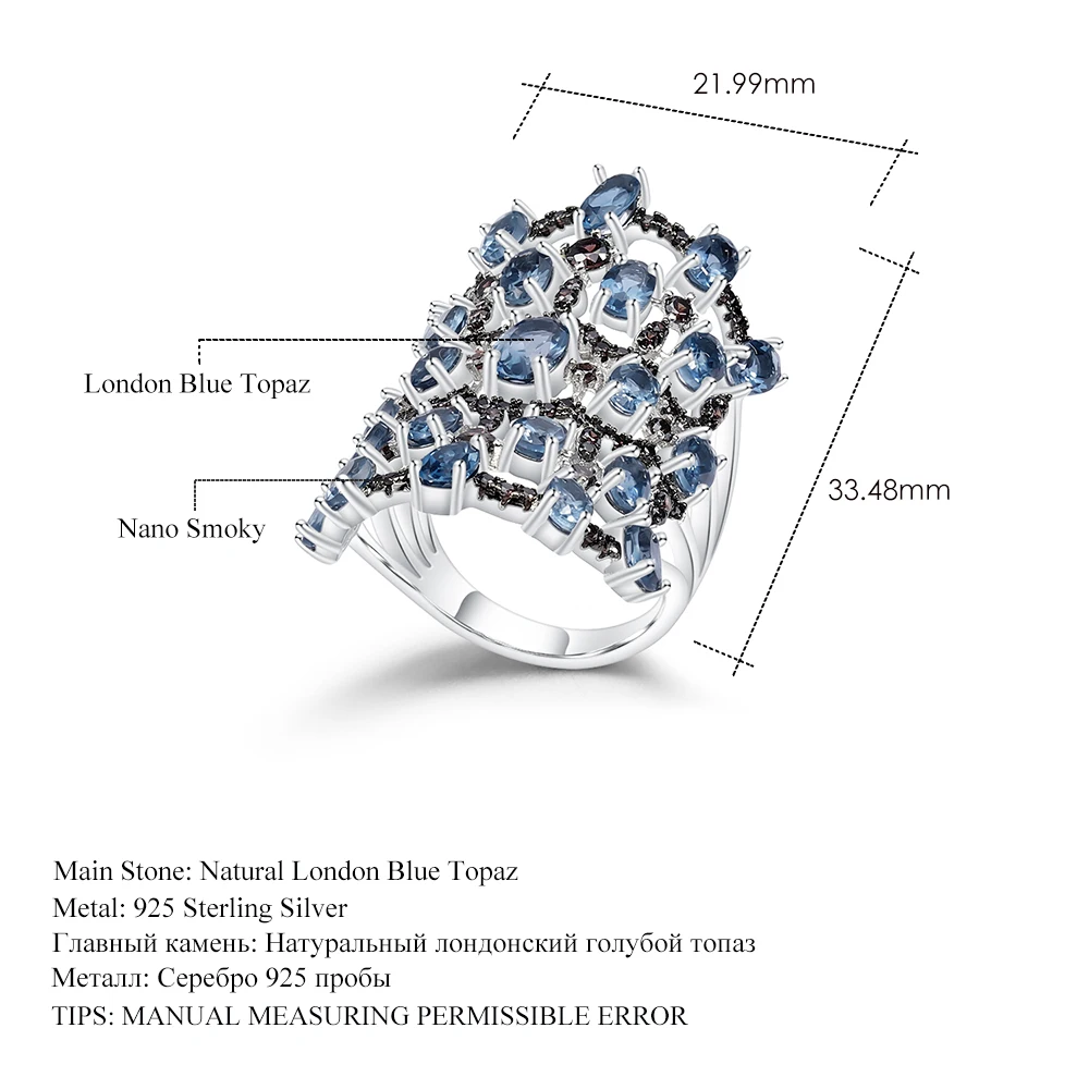 GEM'S балетное роскошное кольцо 7.59Ct с натуральным лондонским голубым топазом, 925 пробы Серебряное Винтажное кольцо с драгоценным камнем для женщин, вечерние ювелирные изделия