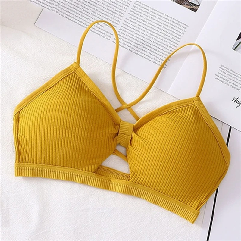 yellow Модный бесшовный топ-бюстгальтер, женский красивый топ с бретельками на спине, обернутый нагрудный светильник, женский спортивный топ для фитнеса, бюстгальтер, нижнее белье - Цвет: yellow