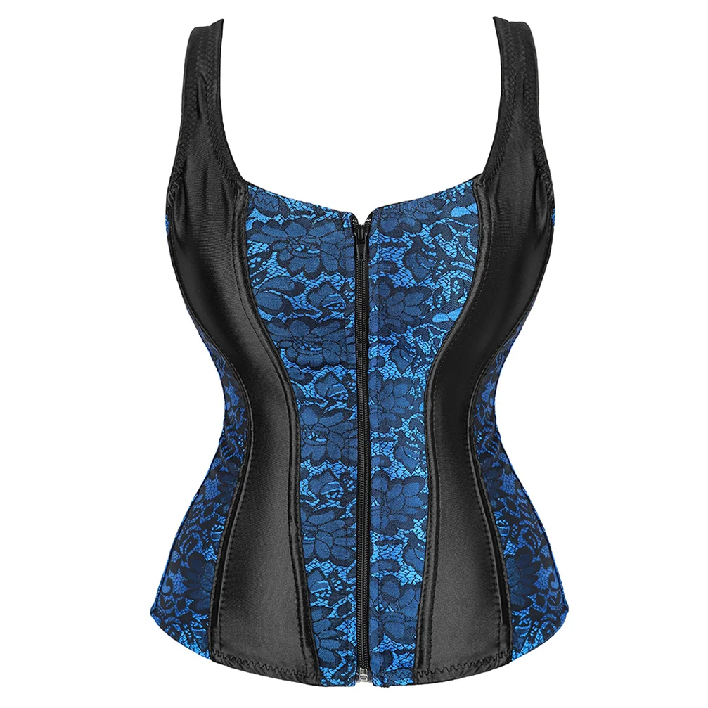 Steampunk Corset with Cup Lingerie Zipper Side Straps Overbust Corset Waist Trainer Bustier Plus Size tummy control underwear