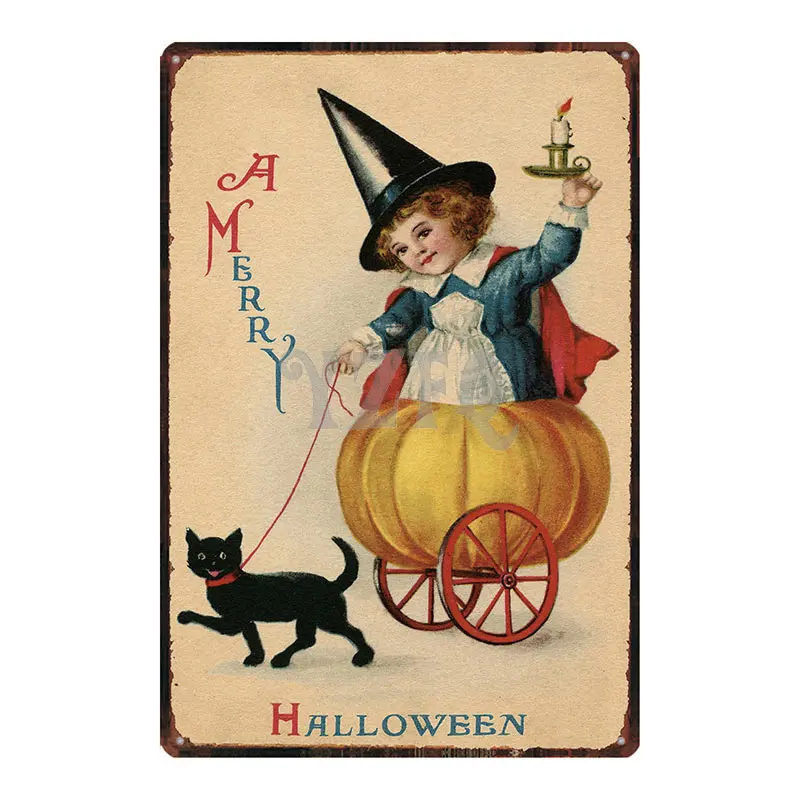 Черный кот оловянные знаки металлическая пластина Плакат Бар праздничные украшения для Хэллоуина для дома винтажный Железный плакат куадро DU-3148 - Цвет: DU-3143