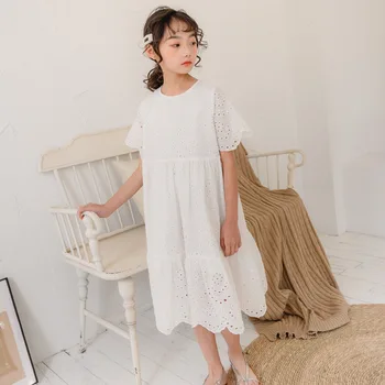 

YourSeason 2020 New Fashion White Lace Girls Summer Cute Princess Dress O Neck Toddler Children Cotton Hollow Out Flower Dresses