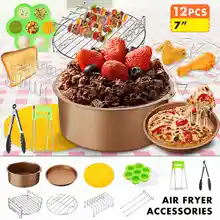 12Pcs/Set 7 Inch Air Fryer Accessories Set Pizza Pan Cake Barrel Rack Home Grill Cooking Tools For 3.2~6.8QT Air Fryer