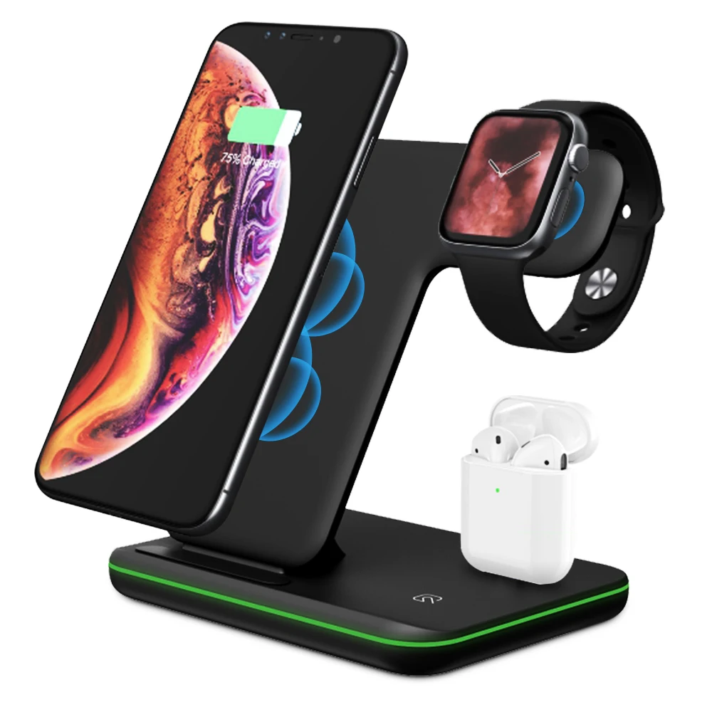 15 Вт Qi Беспроводное зарядное устройство док-станция 3 в 1 для Iphone 11 Pro Max XR XS MAX X 8+ Apple Watch Series 4 3 2 Airpods Pro 1 2