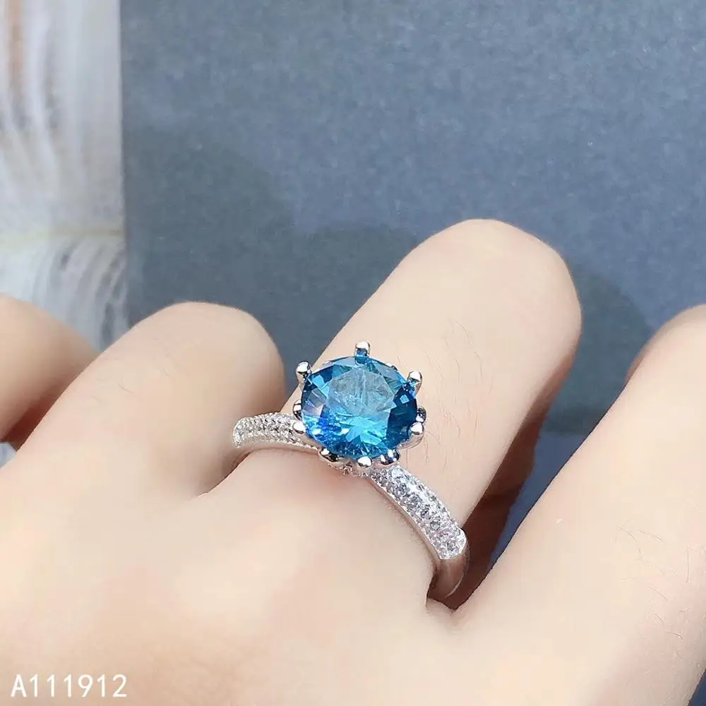 KJJEAXCMY fine jewelry natural blue topaz 925 sterling silver new women gemstone ring support test trendy | Украшения и