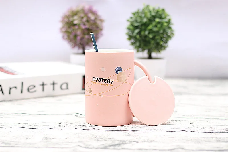 Креативное прямое тело керамическая кружка для воды солнечная система кружка с Ложка Крышка, кофейные кружки детская чашка офисная кружка подарок