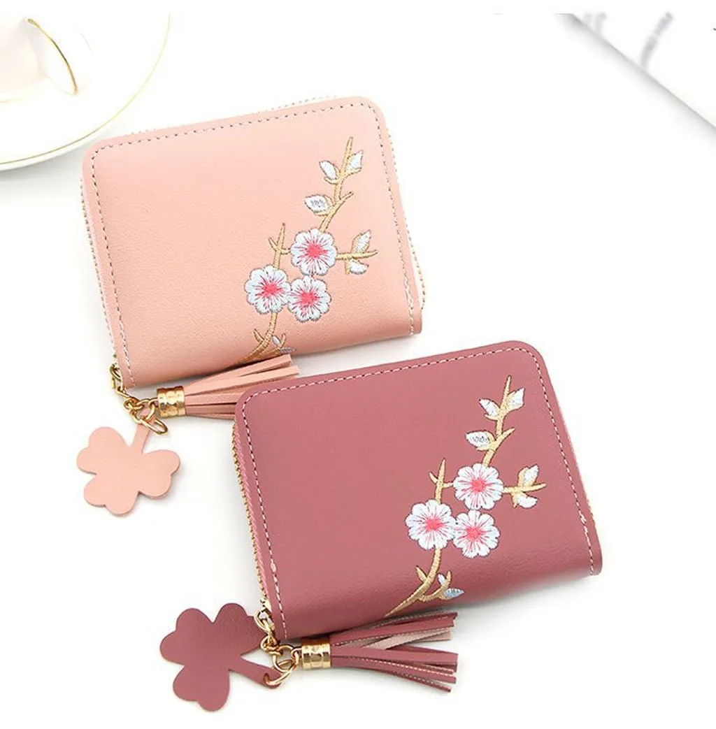 Cartera mujer, уличная мода, сплошной цвет, цветок, бахрома, кожа, кошелек для карт, женский, маленький, для изменения, мини, для денег, сумочка, portfel