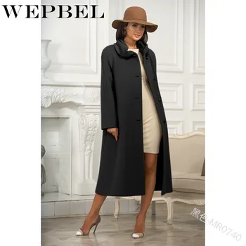 

WEPBEL Women Blend Solid Color Button Coat Full Sleeve Long Woolen Winter Fashion Ladies Female Coats