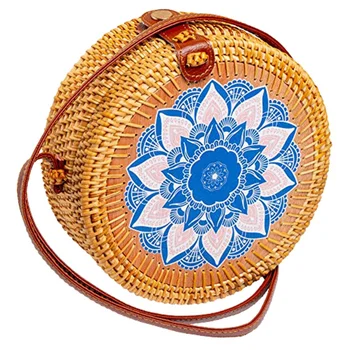 

ASDS-Handmade Handwoven Round Rattan Tote Crossbody Beach Style Bags for Women Women Handbags