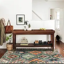 Retro Persian Style Carpets Green Geometric Ethnic Living Room Kitchen Home Decor Area Rugs Bedroom Bedside Hallway Floor Mat
