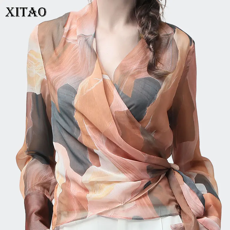 XITAO шифоновая Тонкая блузка для женщин корейская мода новинка 2019 осень принт узор