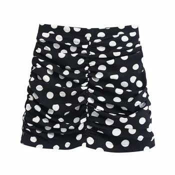 

Strad women's new fall 2019 vintage fashion dot print Pleated Mini High Waist slim skirt 04680160001