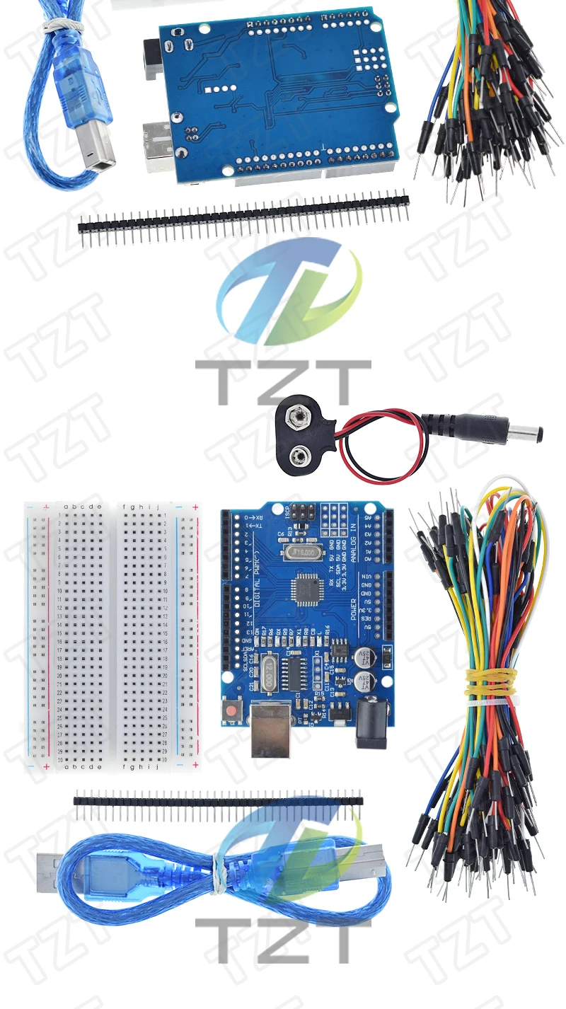 Starter-Kit für Arduino UnoR3 – Bündel mit 5 Artikeln: UnoR3, Steckplatine, Überbrückungsdrähte, USB-Kabel und 9-V-Batterieanschluss für Heimwerker – Detail 4