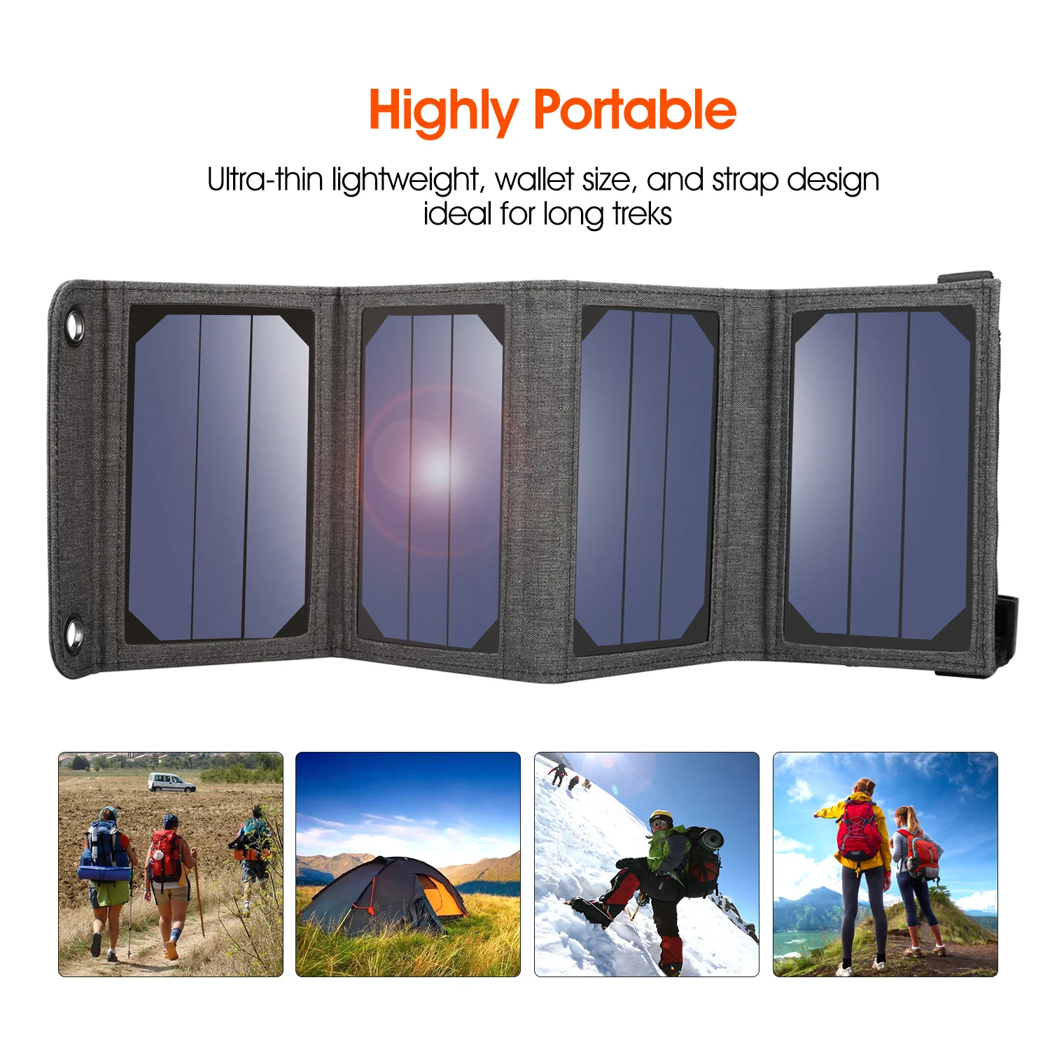 Suaoki Солнечная Панель зарядное устройство 7 Вт портативная складная солнечная панель 5 В/1A USB выход для смартфона наружный водонепроницаемый для телефона зарядное устройство