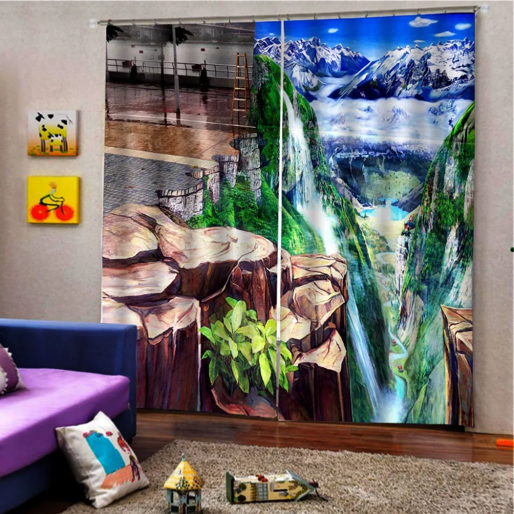 Photo Prited 3D Window Curtains Living Room Bedroom Blackout Waterfall landscape Curtains Kitchen Textile