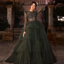 

LORIE Modern Green Tulle Tiered Ball Gown Long Evening Dress Sparkly Crystals Beadings Prom Gown Custom Special Occasion Dresses