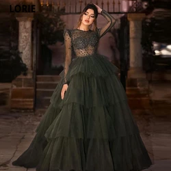 LORIE Modern Green Tulle Tiered Ball Gown Long Evening Dress Sparkly Crystals Beadings Prom Gown Custom Special Occasion Dresses
