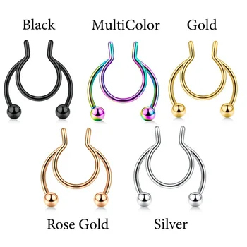 

Women Fake Septum Colorful Gifts Stainless Steel Non Piercing Jewelry Nose Ring