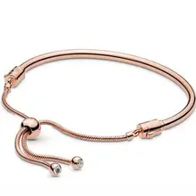 925 пробы Серебряный браслет Rose Moments скользящая застежка регулируемый браслет подходит для женщин Шарм из бисера Diy модное ювелирное изделие