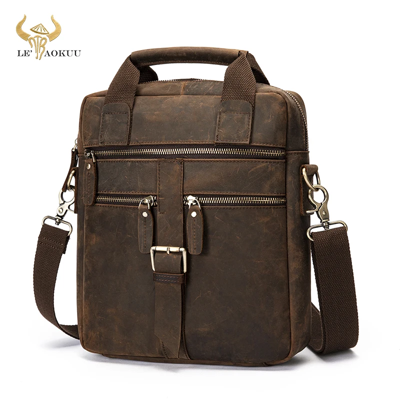 

Men Crazy Horse Leather Retro Design Business Briefcase Vertical 12" Laptop Travel Bag Tote Attache Messenger Bag Portfolio 1062