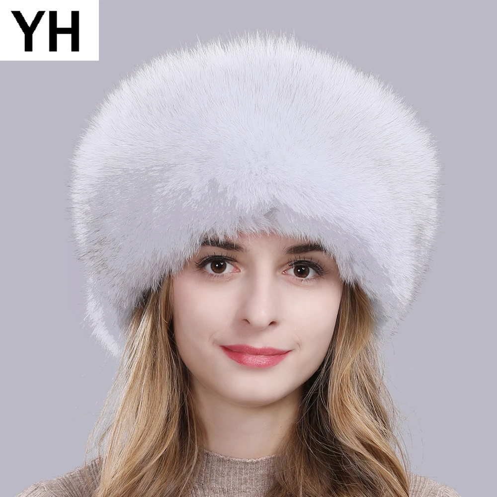 2019 Для женщин зимние из натурального меха лисы шляпа теплый мягкий пушистый с натуральным мехом серебристой лисы, Кепки класса «Люкс»