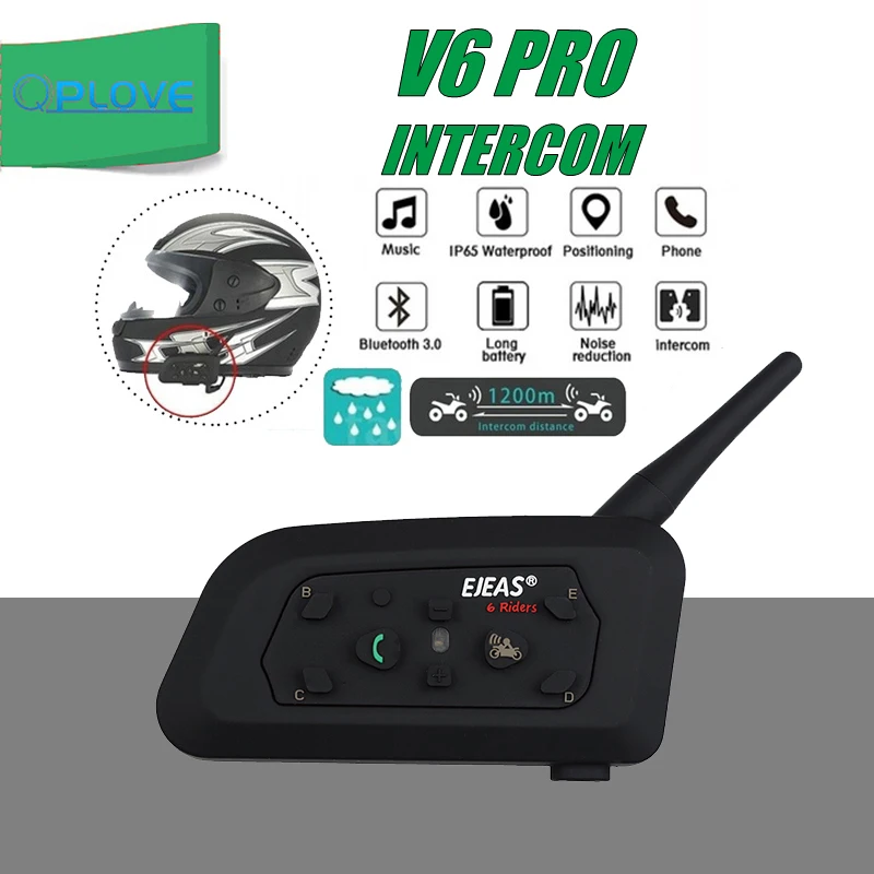 QPLOVE ejeas V6 pro Bluetooth Шлем Интерком мотоцикл коммуникатор FM гарнитура BT рефери 1200 м с микрофоном домофон