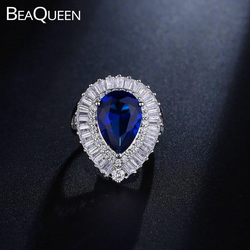 Женское кольцо с регулируемым кристаллом BeaQueen роскошное свадебное ярко синим