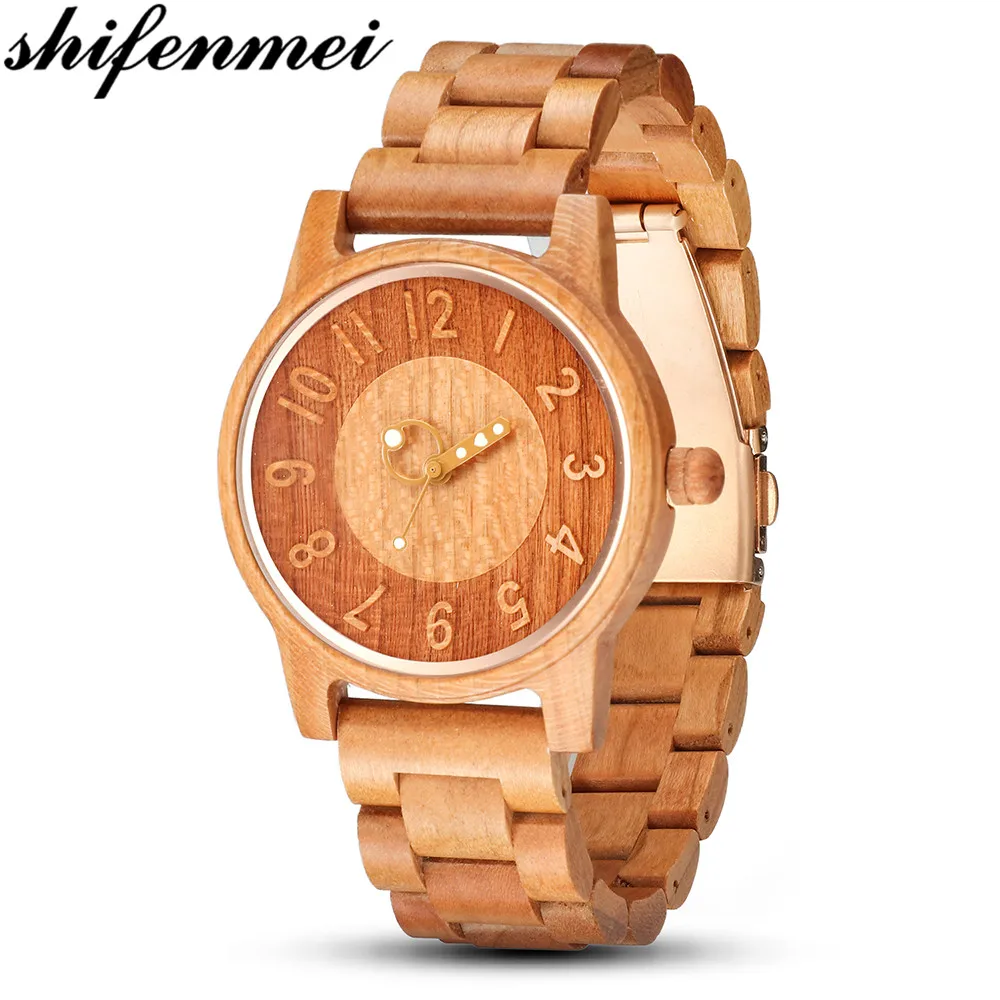 

Shifenmei Watch Mens Fashion Wristwatch Quartz Wooden Watch Simple Casual Men Roman Numerals Hand Clock