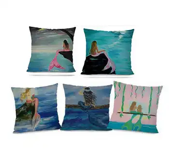 

Mermaid Pattern Pillow Case Cushion Home Cotton Linen Soft Room Decor Single Sides Printing