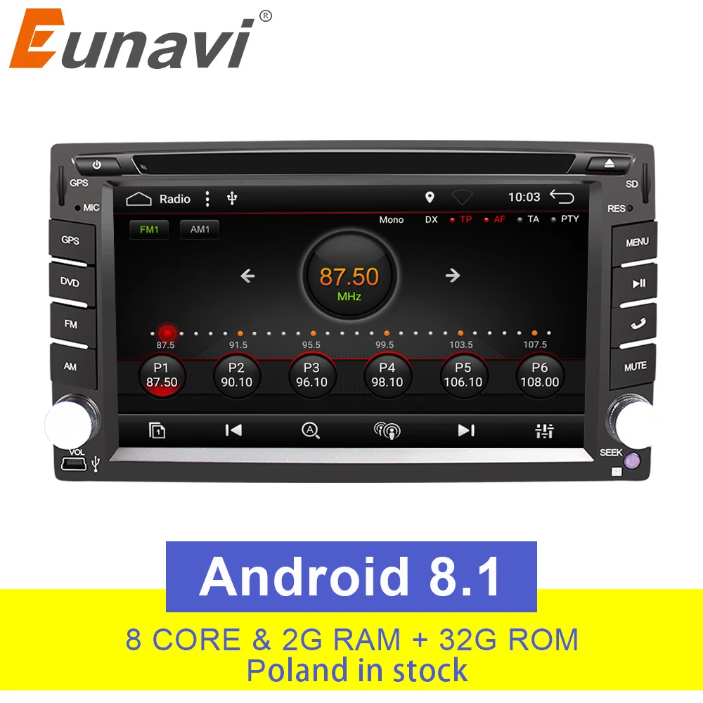 Eunavi Универсальный 2 din Android 8,1 dvd-плеер автомобиля gps Navagation Wi-Fi Bluetooth Радио DDR3 Сенсорный экран 3g ПК автомобиля аудио стерео