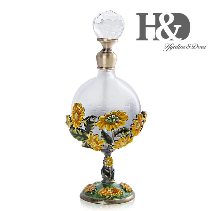 H& D 8 мл стеклянный многоразовый флакон для духов с рисунком подсолнуха, декоративный ручной работы, инкрустированные драгоценными камнями пустой ароматизатор контейнер для домашнего декора
