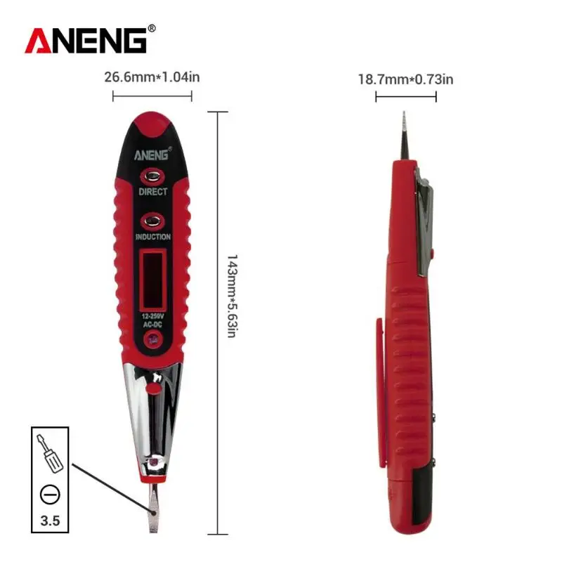 Red ANENG цифровой тестовый карандаш AC DC 12-250 В тестовый er Электрический ЖК-дисплей детектор напряжения тестовая ручка для инструментов электрика - Цвет: Red