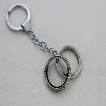 

Round Stainless Steel Screw Floating Locket Keychains With Rhinestone Floating Locket Key Chain 10PCS
