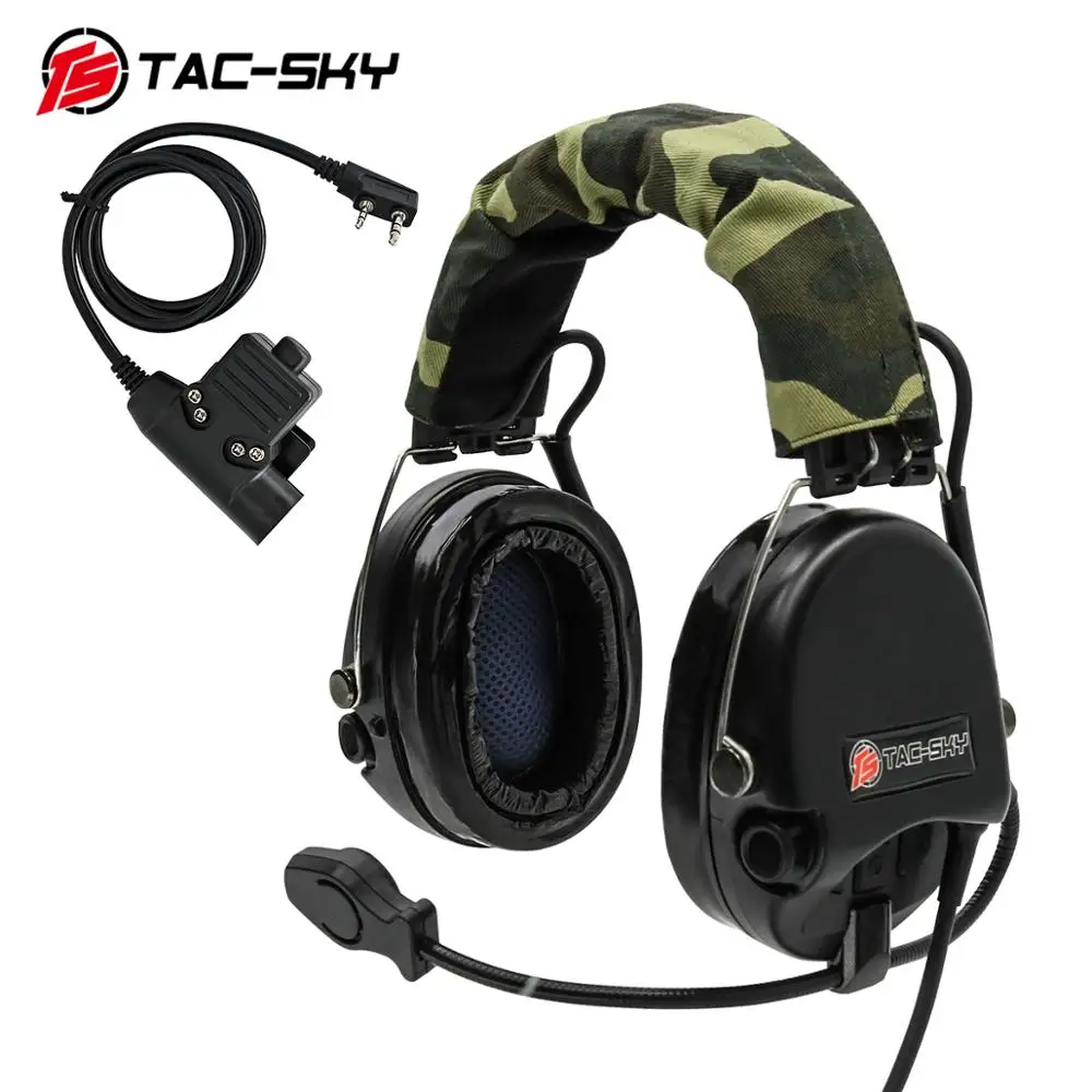 BK TAC-SKY Airsofte Sordin силиконовые наушники шумоподавление звукосниматель охотничьи спортивные наушники тактическая гарнитура BK+ U94 PTT - Цвет: BK