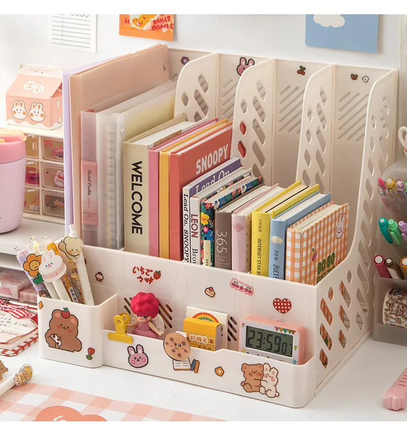 Kawaii Desk Organizer File Tray Desk Book Stand Office Desk Book Storage Box Bookends Creative Book Shelf stationery organizer 9 Hb11eb1e67044494e9d0cf1b0ee91f339G