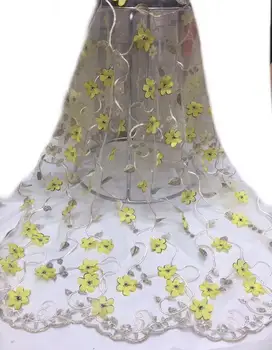 

Wholesale bride Nigerian wedding lace material 3D lace fabric high quality 2019 African lace fabric yellow chiffon lace fabric