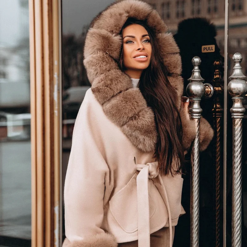 FURSARCAR 2021 Brand New Real Fox Fur Street Coat Natural Fur Jacket Top Fashion Female Slim Thick Warm Winter Luxury Overcoat