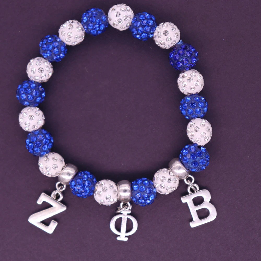 Handmade Elastic White Blue Crystal Disco Ball Beads Greek Letters Zeta Phi Beta Bracelet Bangles Promotion Gift Drop Ship Charm Bracelets Aliexpress