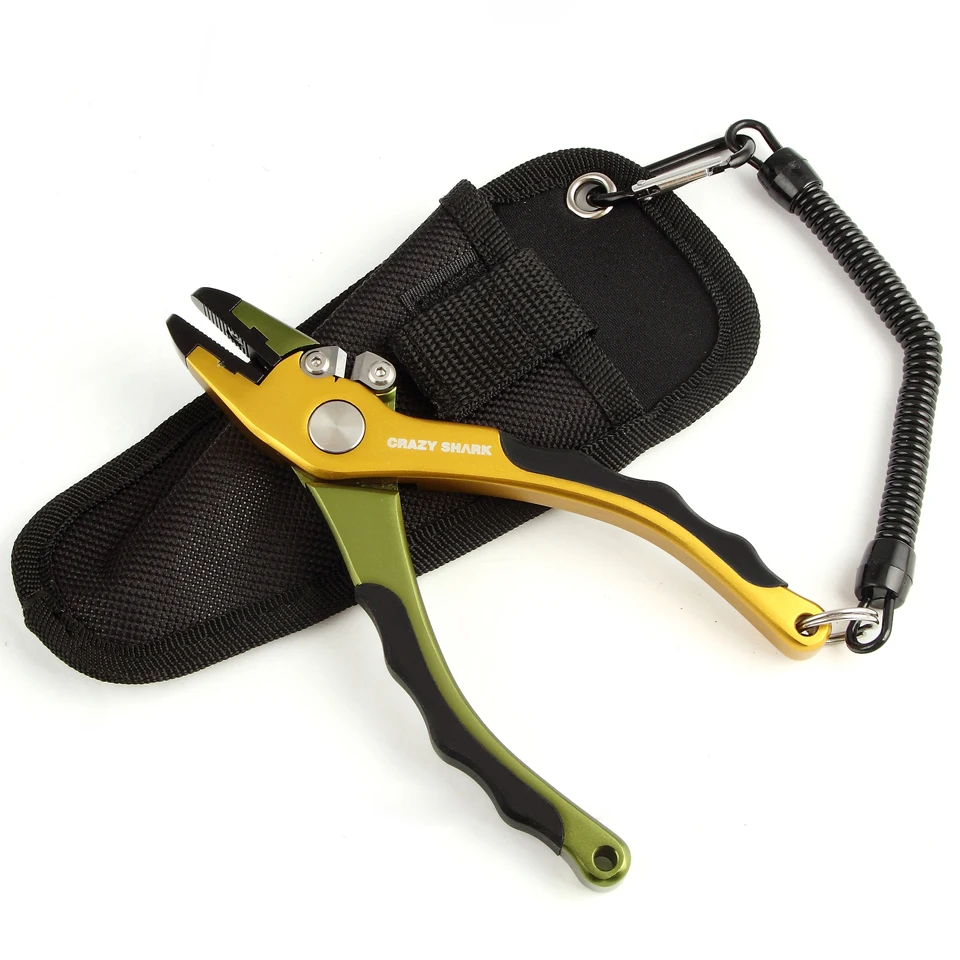 yellow and green Crazy Shark алюминиевые рыболовные Клещи для удаления крючков рыбацкие ножницы линии режущие инструменты 180 мм для пресной воды/морской рыбалки - Цвет: yellow and green
