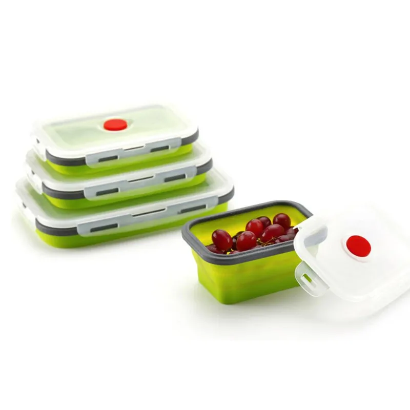 

3pcs Set Silicone Collapsible Lunch Box Food Storage Container Bento BPA Free Microwavable Portable Picnic Camping Outdoor Box