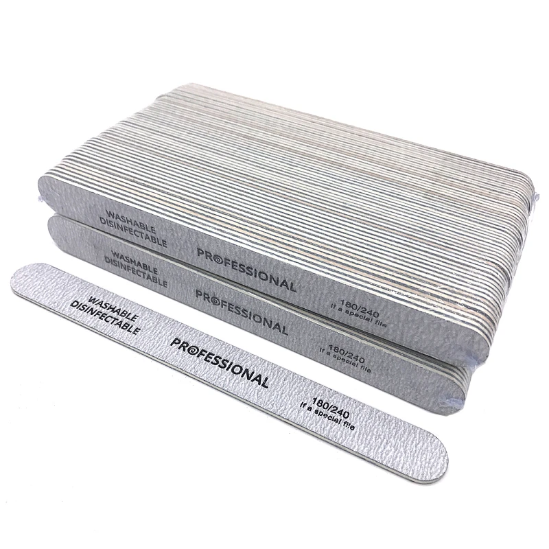 

100pcs/lot Gray Sandpaper Professional Nail File 180/240 Grit Wooden Manicure Buffer Double-sided Sanding limas Nail Tools Files