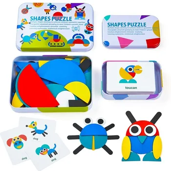 

Baby Wooden Pattern Animal Jigsaw Puzzle Colorful Tangram Toy Kids Montessori Early Education Sorting Games Toys Children Gift